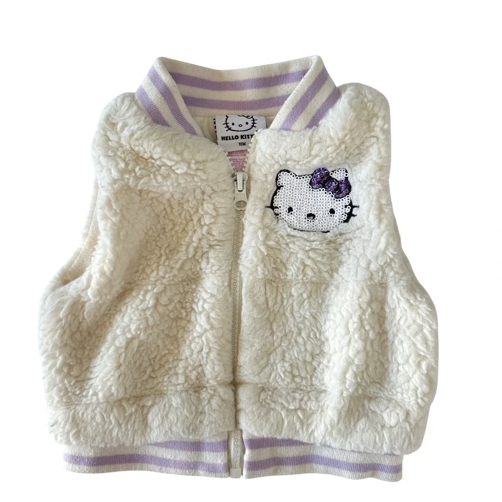 Hello Kitty‎ Vest 18M White Cream Sherpa Fleece Sequin Toddler Girl Jacket